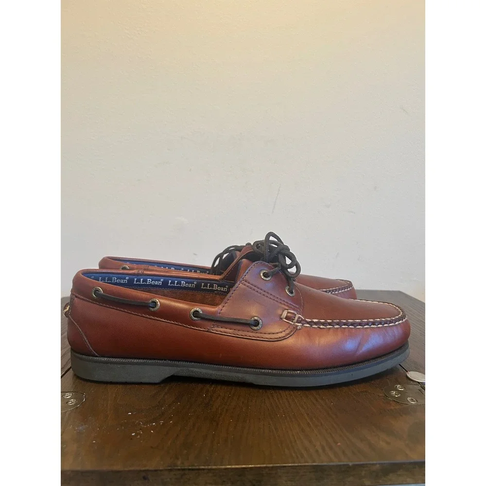 L.L. Bean Casco Bay Men's Brown Leather Flats Boat Shoes Size 12D
